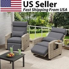 Outdoor Recliner Chair Rattan Patio Lounge Chair w/ Adjustable Backrest,Footrest