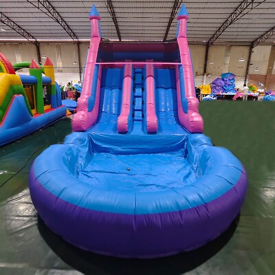 Commercial Inflatable Double Water Slides Purple Bounce House Combo Outdoor Yard