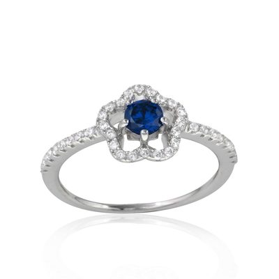 KLEEBLATT DESIGN RING MIT LABORGEFERTIGTEN DIAMANTEN & SAPHIR / 925 STERLING SILBER 