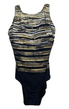 Longitude Inches Away Womens Swimsuit Sz 10 Slimming Metallic Stripe Long Torso