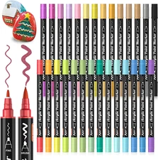 28 Metallic Colors Dual Tip Acrylic Paint Markers, Brush Tip and Fine Tip Acryli