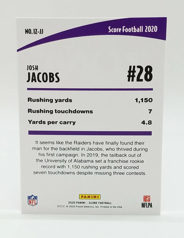 2020 Score Josh Jacobs Red Parallel In the Zone #IZ-JJ Las Vegas Raiders 🔥🔥 - Image 2 of 2