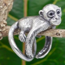 Large Monkey Dome Statement Ring. Solid Sterling Silver 925. Adjustable/Cz Size.