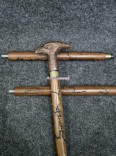 Vintage Aluminum Eagle Head Handle Victorian Wooden Walking Stick Cane