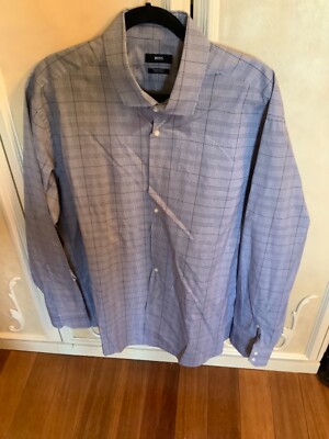 Hugo Boss Mens Shirt button down Grey Size 19 mint condotion 