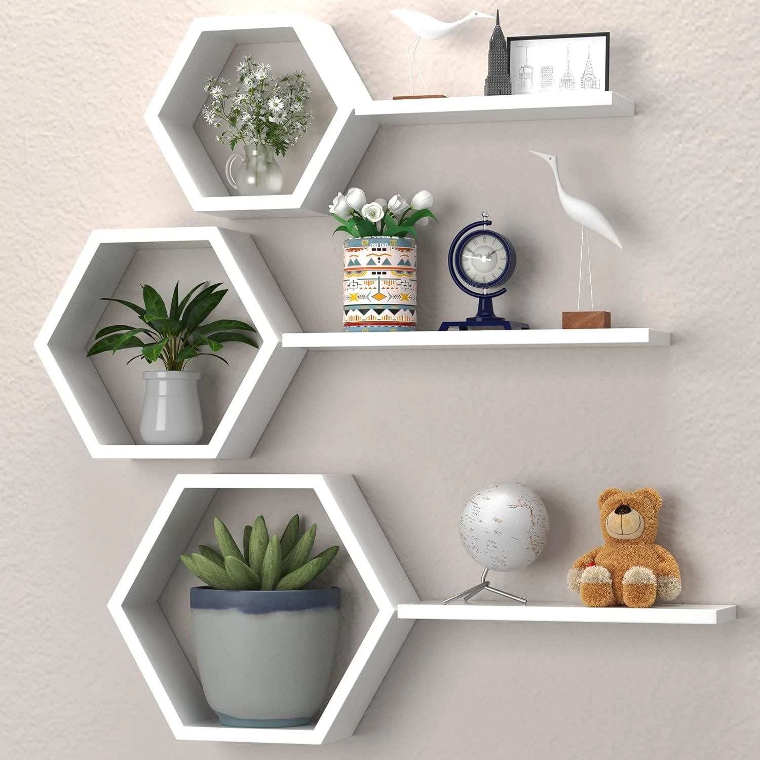 Hexagon Floating Shelves Set of 6 - Stylish Wall Decor for Any Room