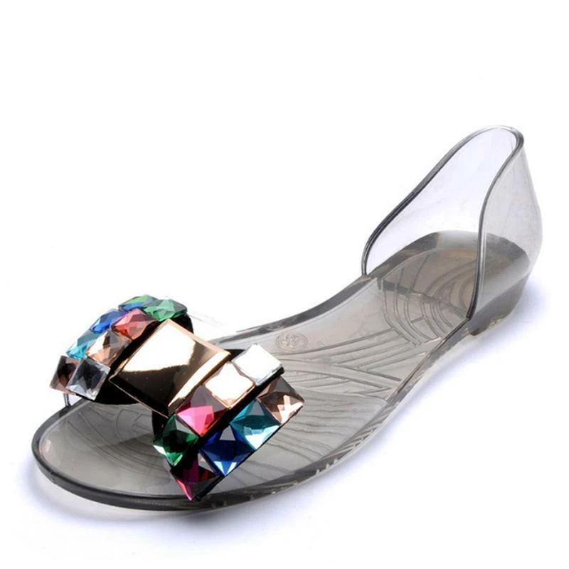 Summer Women Crystal Flat Sandals Fish Mouth Soft Jelly Open toe Beach Shoes - Image 3 of 4