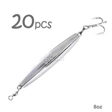 20pcs 8oz Diamond Jig Chrome w/ Treble Hook 225g Silver Fish WOW!® unpainted NEW