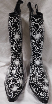 BLAZIN ROXX Layla Sz 7 Rain Boots Black White Outdoor Chore Cowgirl Boot 58106
