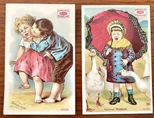 2 Original Victorian Trade Cards-James Pyles Pearline -Hwy Robbery & Stolen Kiss