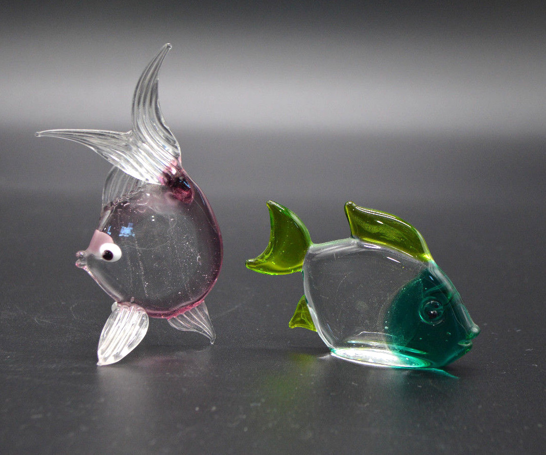 Handcrafted Vintage Art Glass Fish Figurines Set of Two