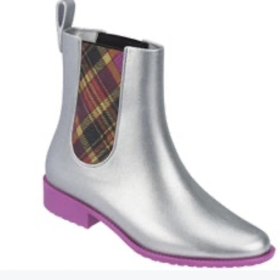 NUEVAS Botas Vivienne Westwood x Melissa Talla 9 Plateadas Montar Lluvia Melflex Tartán Foto 4 de 4
