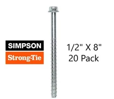 (20PK) Simpson Strong Tie THD50800H Titen HD Concrete Screw Anchor Zinc 1/2" x 8