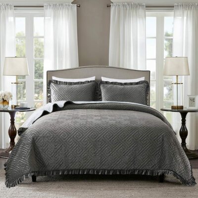 Quilt Set Queen 88''x92'', 3 Piece Velvet Quilt Set with 2 Pillow Shams, 320GSM