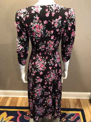 Vintage Floral Tea Dress Roses 3/4 Sleeve Grunge Boho 80s 90s Sz 11/12  Feminine