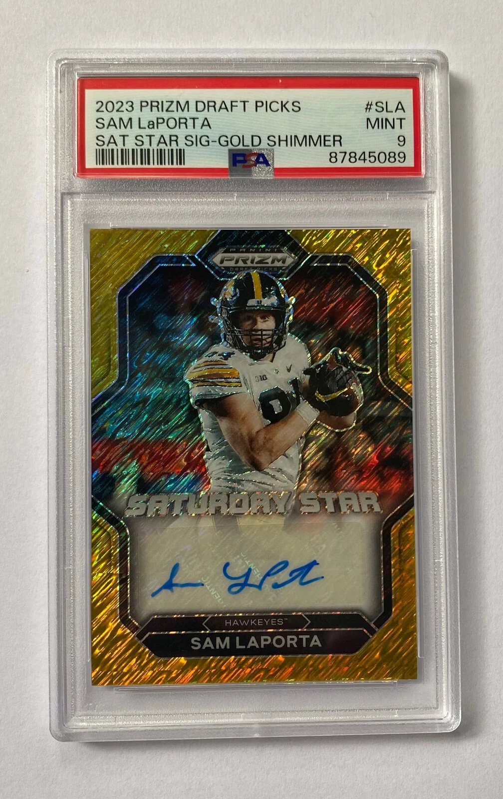 Sam LaPorta Panini Prizm Draft Picks Saturday Star Signatures #SLA Gold Shimmer