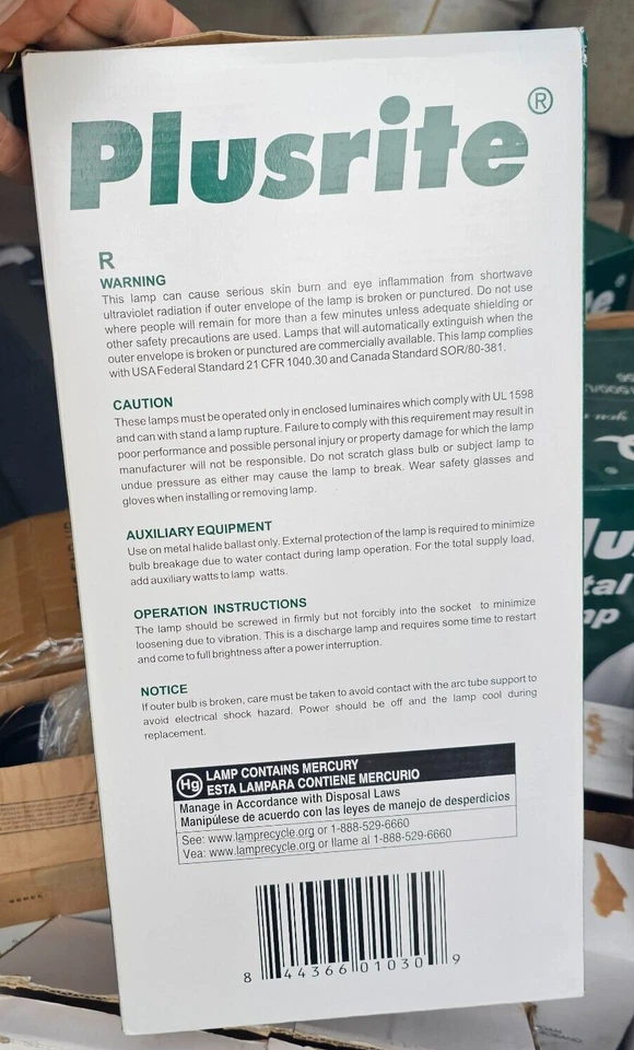 Plusrite 1030 1500W BT56 Metal Halide Unprotected Arc Tube 4200K ANSI M48/E Univ - Image 2 of 3