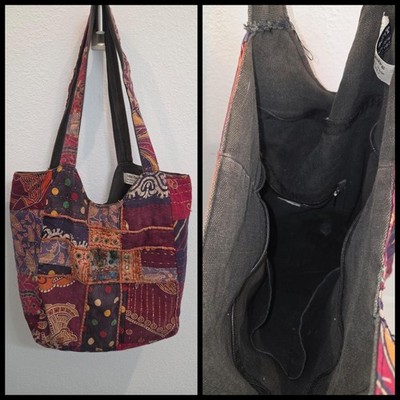 Tribe Azure Patchwork Tote Bag Multicolored Paisley Cotton Boho Hobo Handcrafted