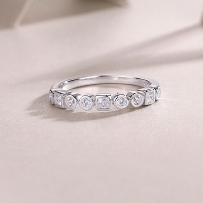 2.5mm Lab Created Moissanite Women Eternity Engagement Ring 925 Sterling Silver