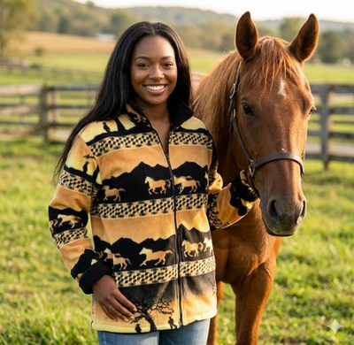 #ad #ad ZooFleece Sunset Horse Yellow Horses Mare Equine Sweater Animal Jacket S 2X $52.50