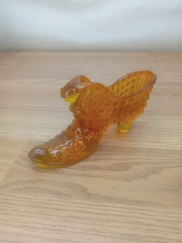 Vintage Fenton Glass Slipper Hobnail Amberina Glass Slipper Ladies Shoe Boot