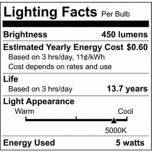 Satco 5w LED Bulb A15 Clear Finish 5000K - 40w-equiv - Picture 2 of 2