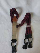 Brooks Brothers New Navy Burgundy Striped Nylon Leather Suspenders