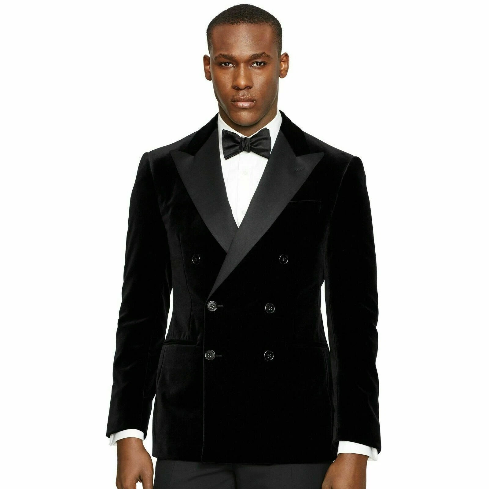 Men's Classic Black Velvet Jacket Double Breasted Party Wear Dinner Blazer