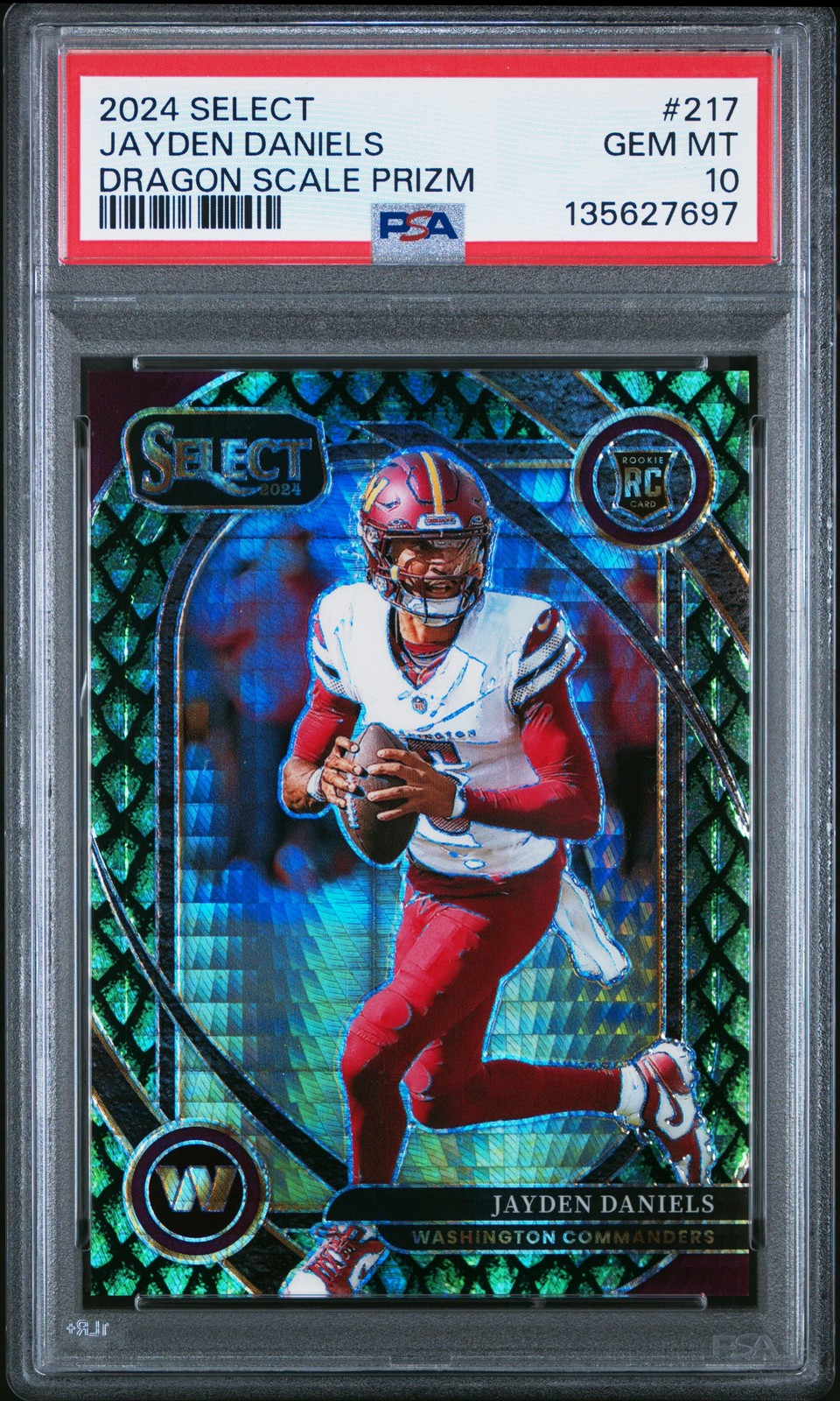 2024 PANINI SELECT DRAGON SCALE PRIZM #217 JAYDEN DANIELS 14/81 PSA 10