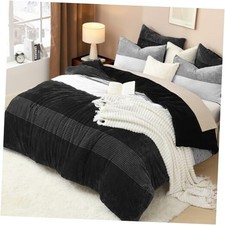 Fluffy Fleece Queen Comforter Set, Luxury Soft Plush Queen 90"x90" Black