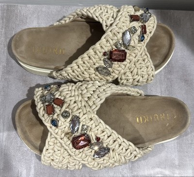 inuikii women sandals Rope Weave Slides Gemstones US Size 8 Beachy Fun Vacation