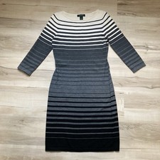Lauren Ralph Lauren Women's S Gray Striped Sweater Dress  3/4 Sleeve Lightweight