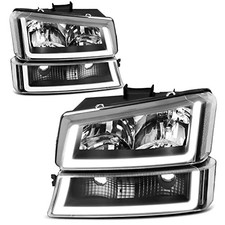 Headlight Assembly with LED DRL Compatible with 2003 LED - Black/Clear/Clear