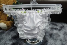  A202 2XL/ElasticW.24-44" VTG Style White Satin Thong Bikini Panties Underwear