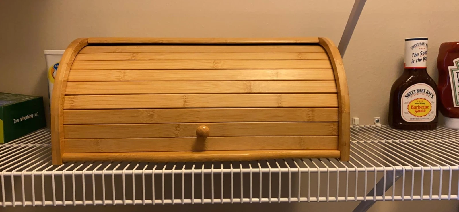 Large Bamboo Bread Box for Countertop - Wooden Storage with Rolling Lid