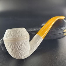 Rusticated Bulldog meerschaum pipe handmade block meerschaum fitted case CPW 17
