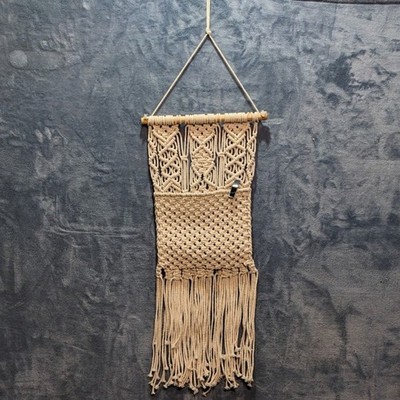 Boho Macrame Wall Hanging with Pocket Cream Cotton Fringe Wall Art Decor New