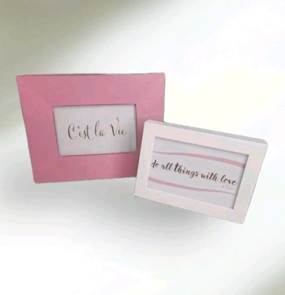 2 molduras para fotos Sheffield Home rosa branco cottagecore cavalete de madeira menina feminina - Imagem 4 de 4