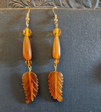Feather Shape Vintage Dangle Pierced Earrings