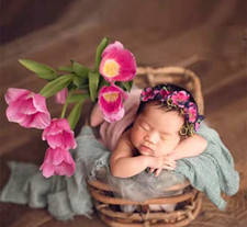Wicker Newborn Baby Basket Prop for Photography, Brown Newborn Baby Theme