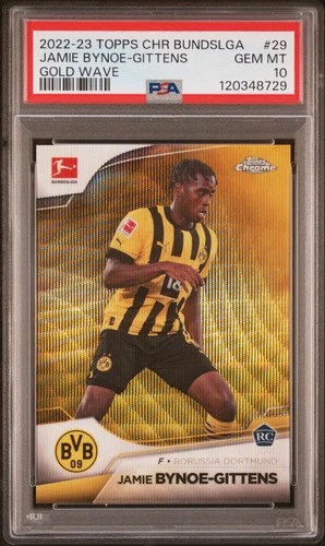Jamie Bynoe-Gittens 2022 Topps Chrome Bundesliga Gold Wave /50 Rookie RC PSA 10