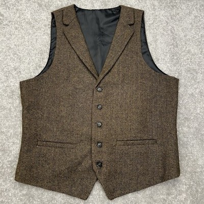 VOBOOM Men s Medium Tailored Waistcoat Wool Blend Vest Herringbone Tweed Brown