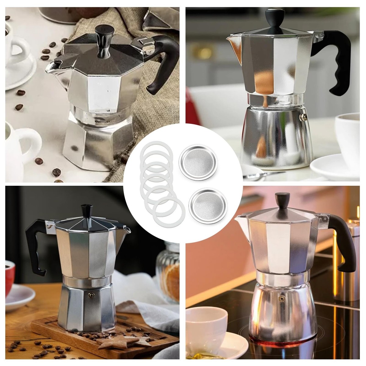 Moka Pot Spare Parts Replacement for Bialetti 3/4 Cups, Stainless