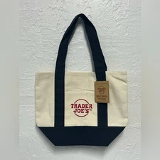 Trader Joe's Navy and Cream Canvas Mini Tote Bag