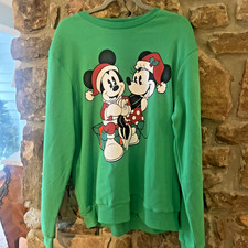 New Disney Mickey Mouse, Minnie Mouse Christmas Green Sweatshirt Sz Large Unisex