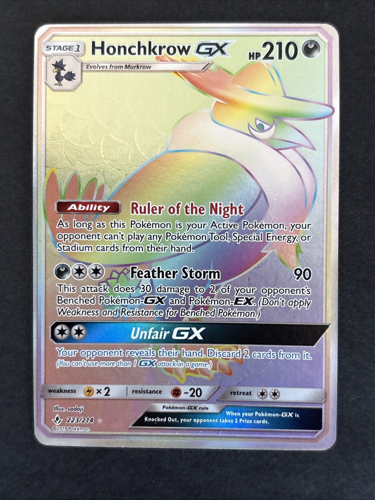 2019 Pokemon SM Unbroken Bonds 223/214 Honchkrow GX
