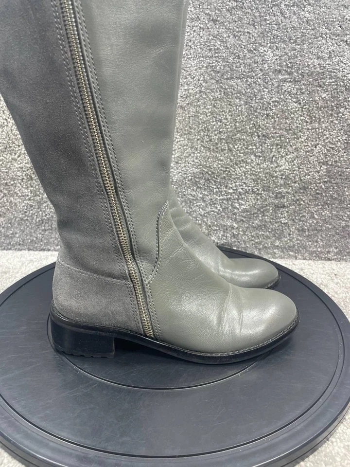 Bota Michael Kors Mujer Talla 5.5 M Bromley Hasta la Rodilla Gris Cuero Cremallera Montar Foto 2 de 4