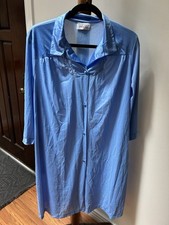Vtg Vanity Fair Nightgown Button Front Navy Blue 3/4 Sleeve Size Large USA Made