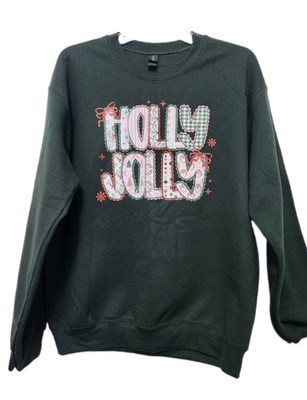 Womens Holiday Christmas Sweatshirt Top Womens Medium Green HOLLY JOLLY