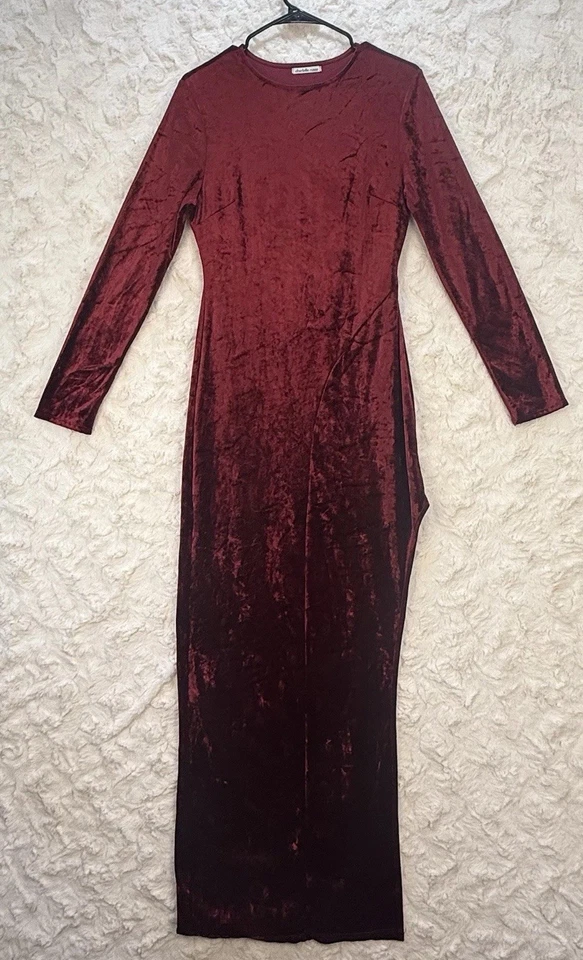 Charlotte Russe VTG Y2K Women’s Crushed Velvet Dress Red Wine Size L Bodycon - Image 4 of 4